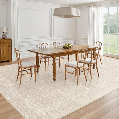 10x14 Area Rugs Living Room: Washable Large Vintage Beige Rug Neutral Non-Slip Soft Stain Resistant Indoor Carpet for Bedroom Nursery Dining Room Under Table Bed Home House Office Playroom