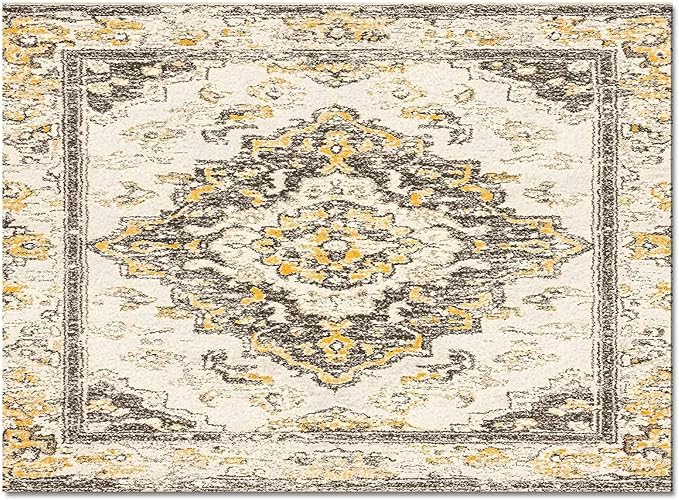 Bohemian Pattern Rectangular Area Rugs for Living Room Bedroom 3 x 5 ft Brown & Yellow Abstract Non-Shedding Soft Low Pile Rug Non Slip Washable Rug for Nursery Entryway Playroom