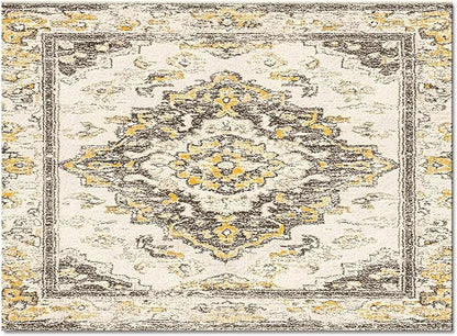 Bohemian Pattern Rectangular Area Rugs for Living Room Bedroom 3 x 5 ft Brown & Yellow Abstract Non-Shedding Soft Low Pile Rug Non Slip Washable Rug for Nursery Entryway Playroom