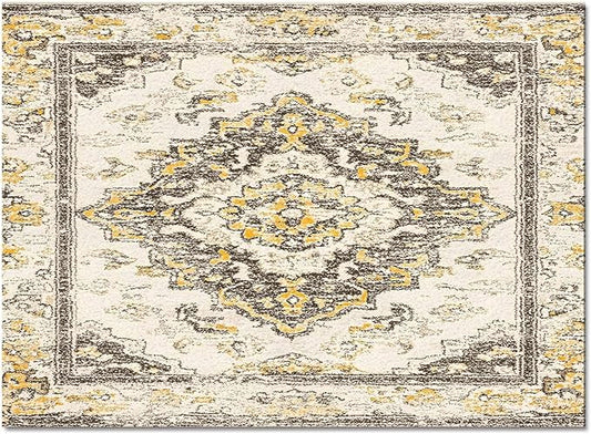 Bohemian Pattern Rectangular Area Rugs for Living Room Bedroom 2.8 x 5 ft Brown & Yellow Abstract Non-Shedding Soft Low Pile Rug Non Slip Washable Rug for Nursery Entryway Playroom
