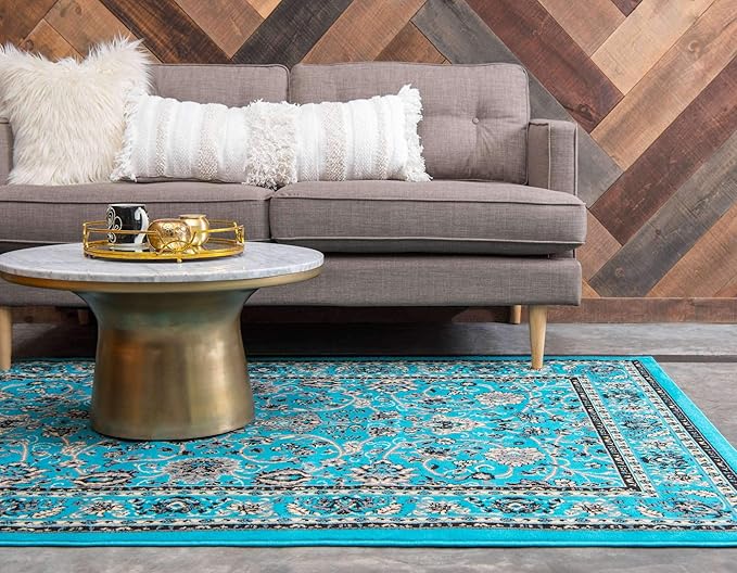 Unique Loom Sialk Hill Collection Area Rug - Washington (5' 3" x 8' Rectangle Turquoise/Black)