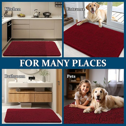 OLANLY Dog Door Mat for Muddy Paws 45x27, Absorbs Moisture and Dirt, Absorbent Non-Slip Washable Doormat, Quick Dry Chenille Mud Mat for Dogs, Entry Indoor Entryway Carpet for Inside Floor, Red