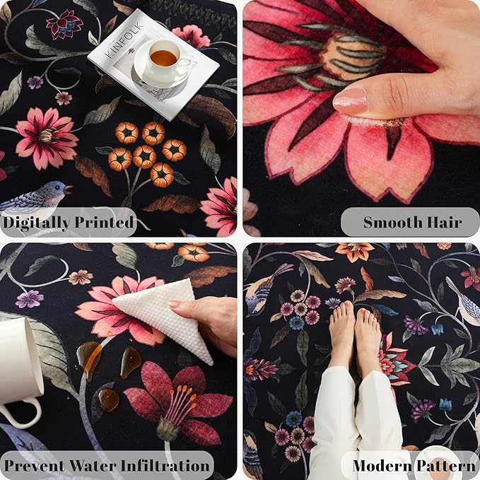 Vintage Medallion Floral Indoor Door Mat 2x3, Machine Washable Entryway Rug, Low Pile Soft Small Carpet, Non-Slip Area Rug for Entrance, Bedroom, Kitchen & Kids Room | Black