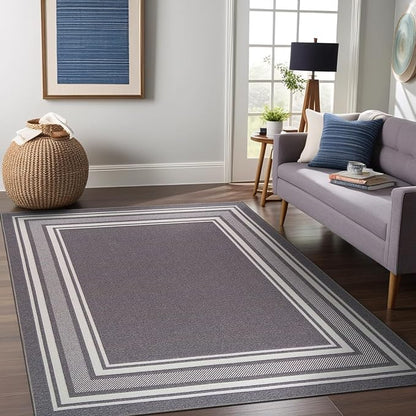 Beverly Rug Non Slip Area Rugs 5x7 Modern Bordered Non Skid Rubber Backing Soft Area Rug for Living Dining Room Easy to Clean Non Shedding Kitchen Bedroom Indoor Carpet 5 x 7 Gray