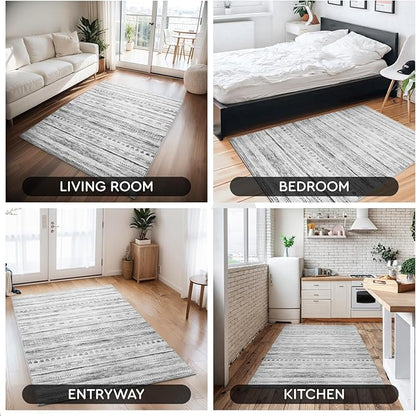 Small Area Rug-2x3 Entryway Rug Non Slip Washable Low Pile Indoor Door Mat Neutral Distressed Boho Moroccan Entrance Rugs Carpet for Bedroom Kitchen Powder Room Front Porch Bathroom, Black
