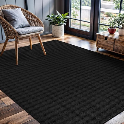 CAMILSON Modern Black Non Slip Rug 5x7 Ultra Soft High Pile Area Rugs Non Skid Rubber Backing Durable & Easy to Clean Carpet for Living Room Bedroom Kids Room Indoor Use (5 x 7 Black)