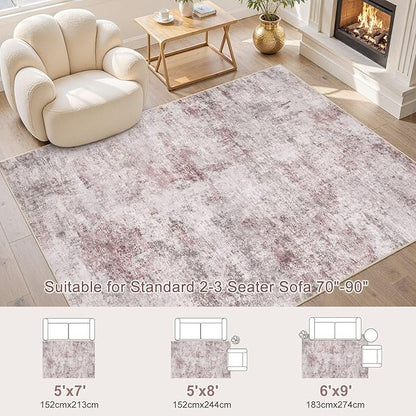 6x9 Area Rug Living Room Rugs - Washable Neutral Modern Abstract Soft Thin Large Rug Indoor Floor No Slip Rug Carpet for Bedroom Under Dining Table Home Office Decor - Pink