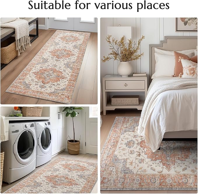 jinchan Area Rug 2x3 Vintage Entryway Rug Washable Boho Indoor Doormat Floral Medallion Small Door Mat Non Slip Retro Soft Thin Classic Carpet for Kitchen Bathroom Bedroom Brick Red