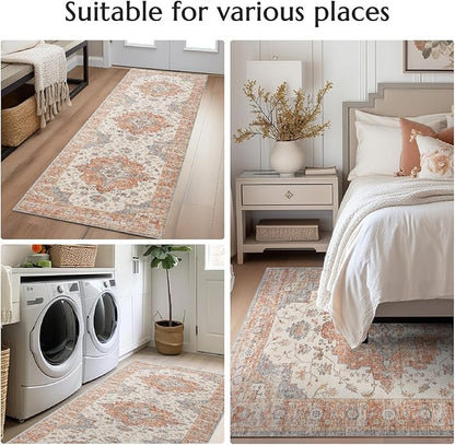 jinchan Area Rug 2x3 Vintage Entryway Rug Washable Boho Indoor Doormat Floral Medallion Small Door Mat Non Slip Retro Soft Thin Classic Carpet for Kitchen Bathroom Bedroom Brick Red