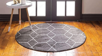 Unique Loom Trellis Frieze Collection Area Rug - Geometric (7' Round, Dark Gray/ Ivory)