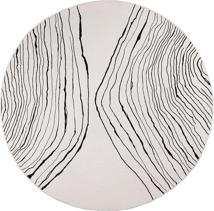 GLN Rugs Contemporary Collection - Machine Washable Area Rug, Contemporary Washable, Non Slip, Low Pile Chenille Rug, Living Room, Bedroom, Kitchen Rug (5'3" Round Beige Black)