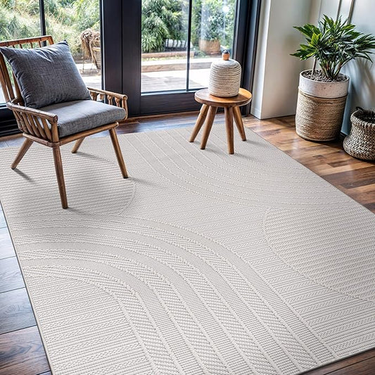 CAMILSON Micro Loop Rug 5x7 Modern Luxury Geometric Arch Area Rugs Soft High and Low Pile Stain Resistant Easy-Cleaning Non-Shedding for Living Room Office Indoor Carpet (5 x 7 / White)