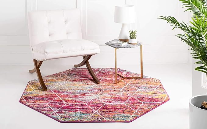 Unique Loom Trellis Frieze Collection Area Rug - Geometric (7' 10" Octagon, Multi/ Ivory)
