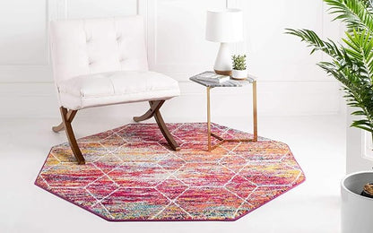Unique Loom Trellis Frieze Collection Area Rug - Geometric (7' 10" Octagon, Multi/ Ivory)
