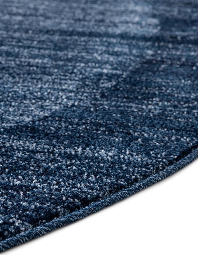 Rugs.com Angelica Collection Rug – 4 Ft Round Navy Blue Medium-Pile Rug Perfect for Kitchens, Dining Rooms