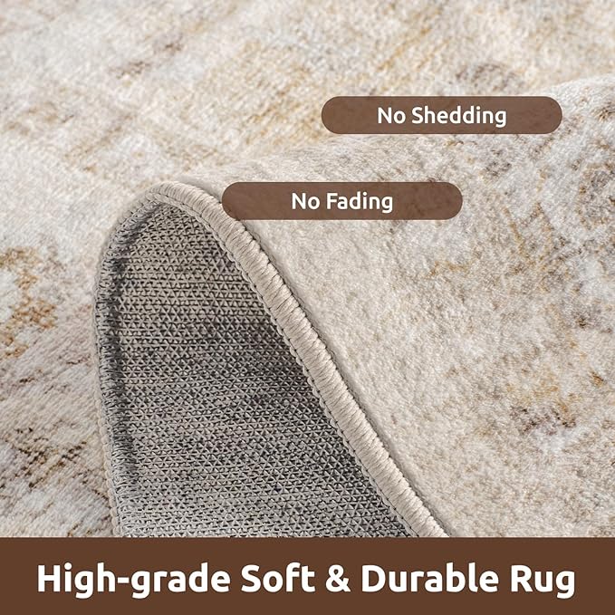 AMOAMI-Area Rug 6X9 Rugs for Living Room-Vintage Soft Beige Rugs for Bedroom-Non Slip Carpet-Machine Washable Rug for Dining Room Living Room Bedroom Office Under Table