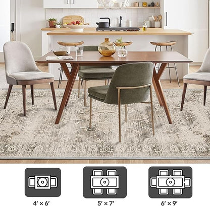 Washable Area Rugs for Living Room 6’x9’ Non Slip Low Pile Area Rugs for Bedroom Dining Foldable Vintage Carpets
