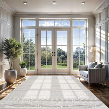CAMILSON Micro Loop Rug 9x12 Modern Luxury Geometric Arch Large Area Rugs Soft High and Low Pile Stain Resistant Easy-Cleaning Non-Shedding for Living Room Office Indoor Carpet (9 x 12 / White)
