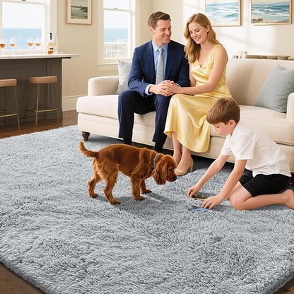 Fluffy Rug Shaggy Area Rug, Grey 9x12 Area Rugs for Living Room, Large Shag Area Rugs for Bedroom Kids Room Home Decor, Upgrade Anti-Skid Rectangular Fuzzy Rugs