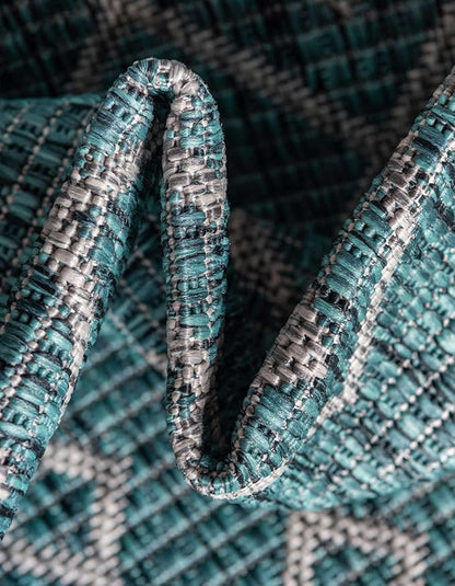 Unique Loom Outdoor Trellis Collection Area Rug - Tribal Trellis (13' Square, Teal/ Ivory)