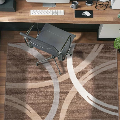 Rugshop Modern Wavy Circles Design Area Rug, Fade-Resistant Carpet for Bedroom, Office, or Small Spaces, Brown, 3'3" x 5'
