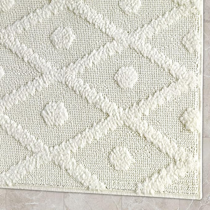 Antep Rugs Palafito 2x5 Geometric Shag Diamond High-Low Pile Textured Indoor Area Rug (White, 2' x 5')