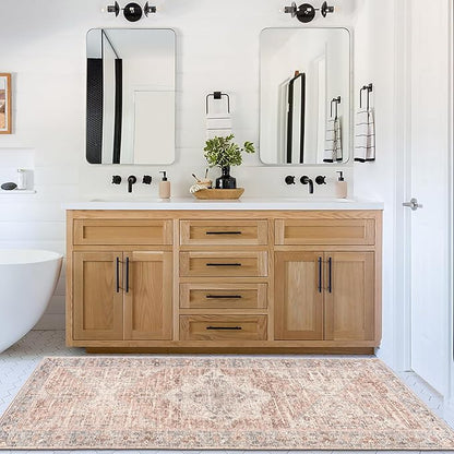 ReaLife Rugs Machine Washable Area Rug - Living Room Bedroom Bathroom Kitchen Entryway Office - Padded Low Pile Stain Resistant Premium - Boho Farmhouse Vintage - Lyle - Gray Ivory Blush 2'6" x 8'