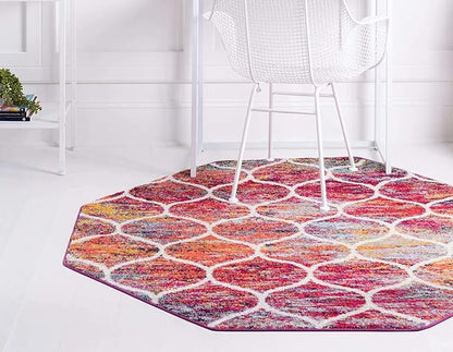 Rugs.com Lattice Frieze Collection Rug – 6' Octagon Multi Medium Rug Perfect for Living Rooms, Kitchens, Entryways