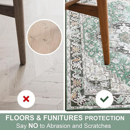 Large Area Rugs 6x9 , Washable Vintage Rugs -Low Pile, Soft Plush Rugs for Bedroom, Kitchen, Dining Room, Stain Resistance, Non Shedding & Kid & Pet Friendly, Green