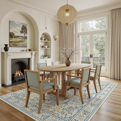 5x7 Area Rugs Living Room Rug - Floral Vintage Morris-Inspired Washable Carpet, Low Pile Non-Shedding Stain Resistance Boho Soft Carpet for Bedroom, Dining Room, Office, Farmhouse (5'x7' Blue/Orange)