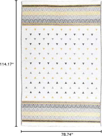 Alfa Rich 7x10 Gold Gray Off White Washable Area Rugs for Living Room Bedroom Kitchen Decor Cotton