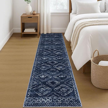 KILOCOCO Hallway Runner Rug 2x8 Runners for Hallways Washable Runner Rug Non Slip Rubber Backed Low-Pile Runners for Bedroom Kitchen Living Room Laundry Room Boho Rugs, Dark Blue