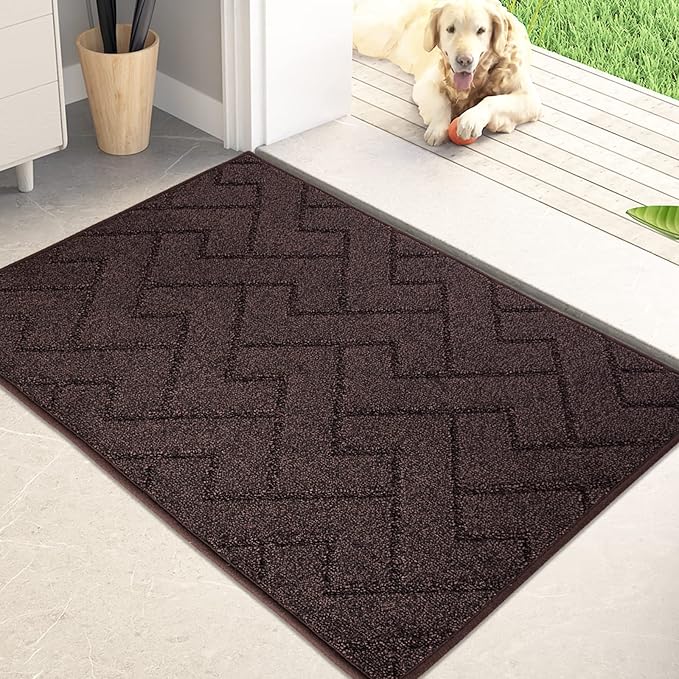 PURRUGS Dirt Trapping Door Mat 24" x 35.5", Non-Slip Machine Washable Entry Rug, Shoe Scraper, Dog Doormat, Super Absorbent Welcome Mat for Front & Back Door, Muddy Wet Shoes & Paws, Brown