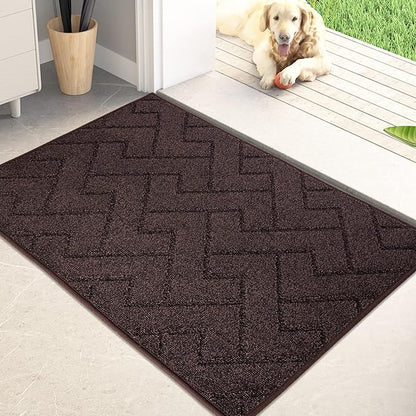 PURRUGS Dirt Trapping Door Mat 24" x 35.5", Non-Slip Machine Washable Entry Rug, Shoe Scraper, Dog Doormat, Super Absorbent Welcome Mat for Front & Back Door, Muddy Wet Shoes & Paws, Brown