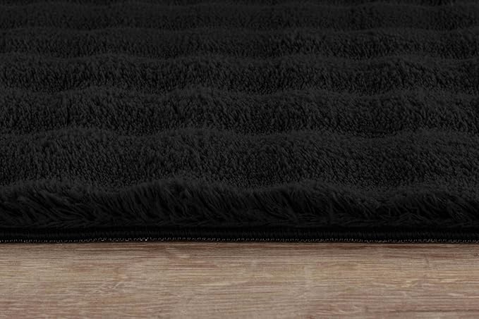 CAMILSON Modern Black Non Slip Rug 3x5 Ultra Soft High Pile Area Rugs Non Skid Rubber Backing Durable & Easy to Clean Carpet for Living Room Bedroom Kids Room Indoor Use (3 x 5 Black)