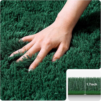 3x5 Dark Green Rugs for Bedroom Living Room, Fluffy Small Area Rug Soft Shag Carpet for Kids Boys and Girls Room with 4 Rugs Non-Slip Stickers Dorm Home Decor (3ft x 5ft)