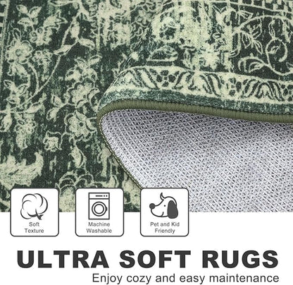 KILOCOCO Moroccan Small Area Rug 2x3 Entryway Rugs Printed Vintage Floral Washable Rug Non-Slip Kitchen Rug Indoor Door Mat, Accent Throw Small Rugs for Laundry Room Bedroom Entrance, Green