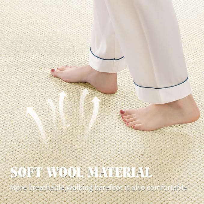 Shilucheng Wool Rug 8x10 Non-Slip, Blend 80% Wool and 20% Cotton Rugs for Living Room, Bedroom, Dinning Room, Soft Durable Cotton Backing Modern Area Rug (Beige)