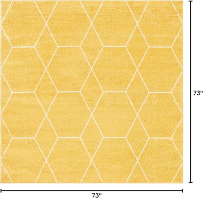 Unique Loom Trellis Frieze Collection Area Rug - Geometric (6' Square, Yellow/ Ivory)