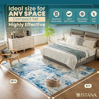 Istana 8x10 Area Rug - Blue/Ivory 8x10 Rugs for Living Room - Foldable Rugs for Bedroom - Stain Resistant Washable Rug - Eco-Friendly Area Rugs - Easy to Clean Living Room Rug