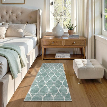 Lahome Moroccan Washable Kitchen Rugs- 2x4 Green Kitchen Mat Non-Slip Soft Bathroom Runner Throw Low-Pile Small Laundry Room Mat, Sage Print Distressed Floor Carpet Runners for Entryway Bedroom