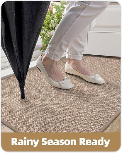 Color&Geometry Thin Indoor Entrance Mats for Home, 24"X36" Indoor Mats for Entryway Non Slip Rubber Backed, Dirt Trapper Door Rugs for Entryway Indoor 2x3 Washable, Dark Khaki (Rolled-up NO Creases)