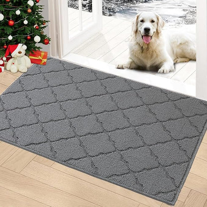 Timo Indoor Door Mat, Front Door Rug 24"x36" Rubber Backing Non Slip Absorbent Door Mats, Resist Dirt Entrance Doormat Inside Floor Mats for Entryway, Machine Washable Low-Profile Doormat, Grey