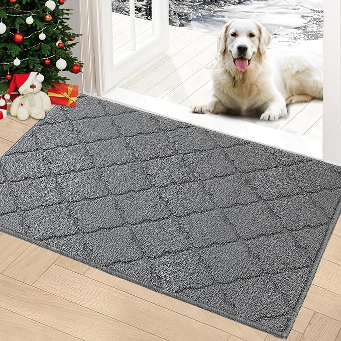 Timo Indoor Doormat, Front Door Mat 32"x40" Absorbent Rubber Backing Non Slip Door Mats, Machine Washable Resist Dirt Low Profile Rugs for Entryway, Front Door Rugs Indoor for Muddy Wet Shoes, Grey