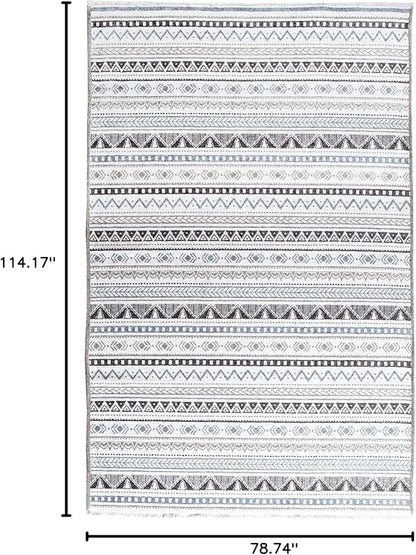 Alfa Rich 7x10 Blue Gray White Washable Area Rugs for Living Room Bedroom Kitchen Cotton Decor Rug