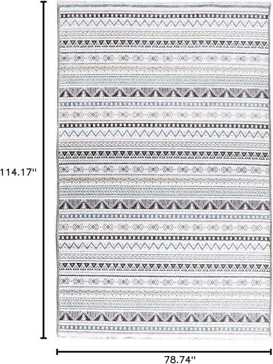 Alfa Rich 7x10 Blue Gray White Washable Area Rugs for Living Room Bedroom Kitchen Cotton Decor Rug