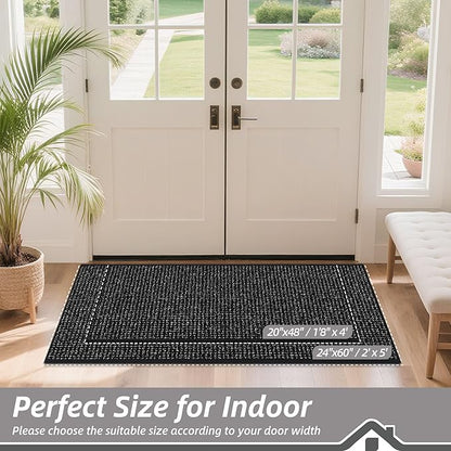 BEQHAUSE Dirt Trapper Door Mat 20" x 48", Non-Slip Washable Doormats Entrance Mat, Dirt Resistant and Absorbent Welcome Mat, Low Profile Floor Mats for Front Back Door and Entryway, Black