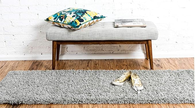 Unique Loom Solid Shag Collection Area Rug (2' 6" x 13' 1" Runner, Cloud Gray)