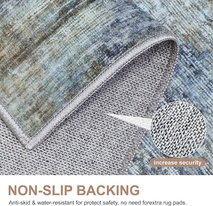 Bavni 5x7 Rug, Machine Washable Rug Non-Slip, Soft Modern Lightweight Area Rug, Stain Resistant Rugs for Living Room, Bedroom, Dining Room, Blue/Light Grey