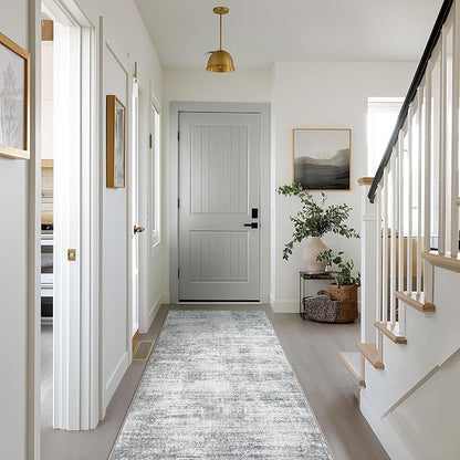Modern Abstract Neutral Grey Kitchen Rugs Non Slip Washable Low Pile Bedside Rug Runners 2x6 Light Gray Floor Covering Carpet for Bathroom Laundry Room 2 x 6